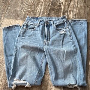 American Eagle Outfitters Women's Light Blue Ripped Skinny Jeans